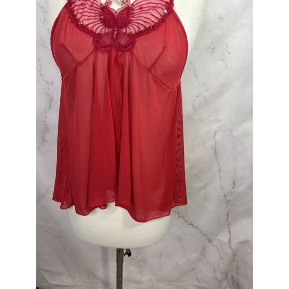 Y2K Rampage Babydoll Cami Top Red M Coquette Fairy gothic Butterfly Sheer Beaded - Picture 12 of 16